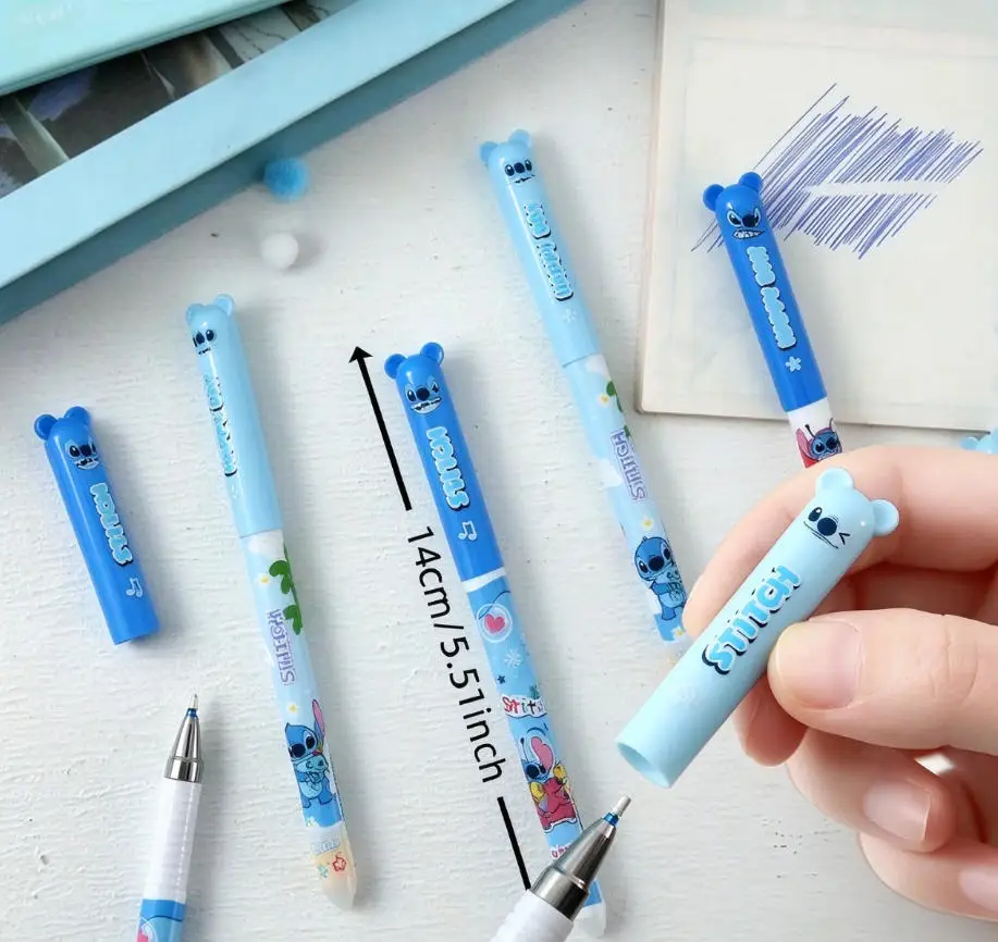 Random 5pcs Disney Lilo & Stitch Erasable Retractable Gel Pen, 0.5mm Blue PVC Pen, Cartoon Stationery for Students & Rewards