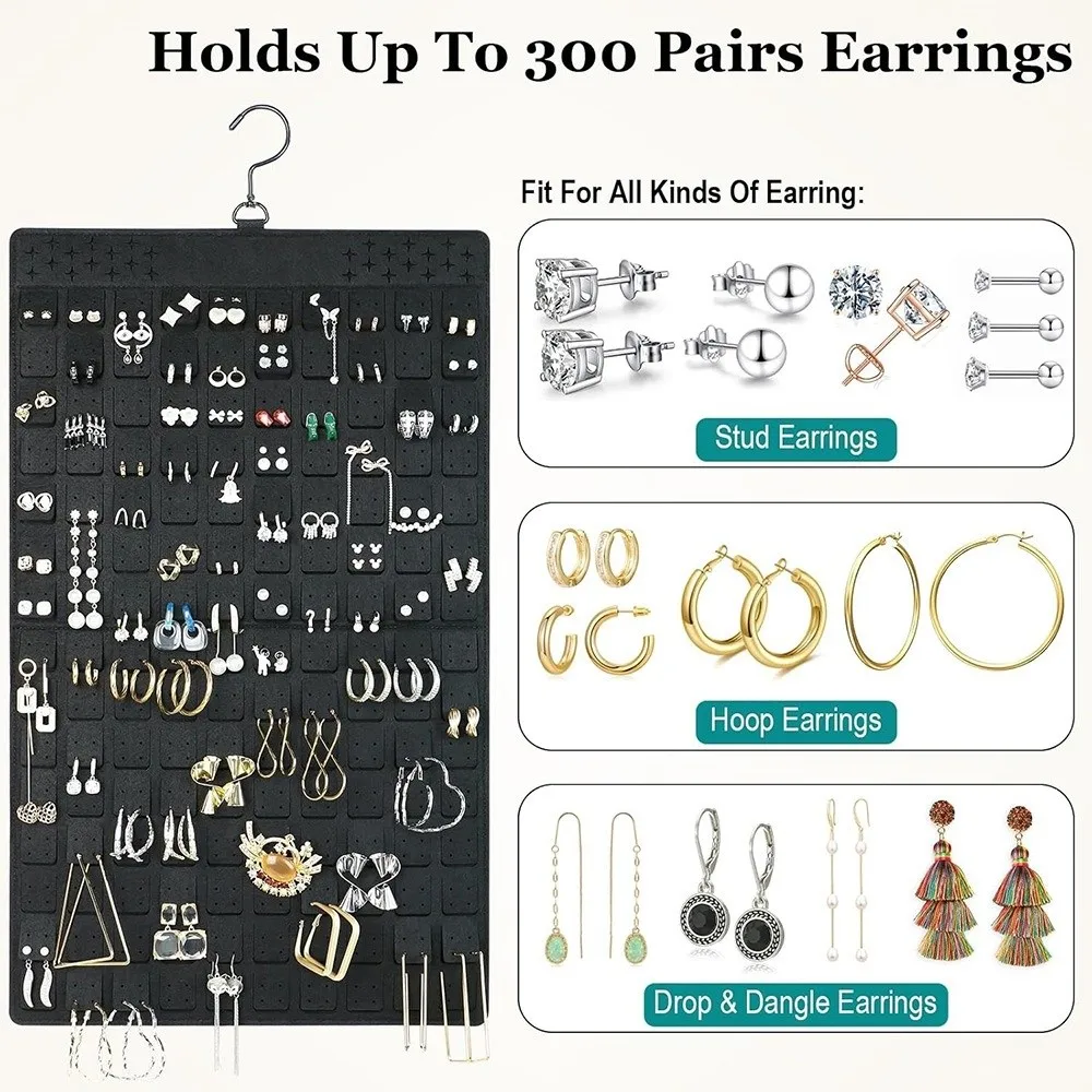 

Новая двусторонняя настенная сумка-органайзер для украшений из фетра, черная, для хранения серег, подвесная, для дома