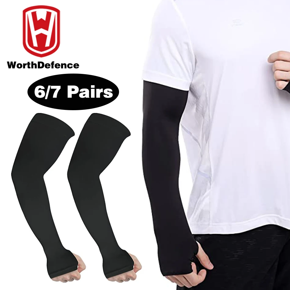 Worthdefence 6/7 Pairs Compression Arm Sleeve Cuff Sun UV Protection Cover Men Women Mangas Arm Warmers Summer Running Cycling