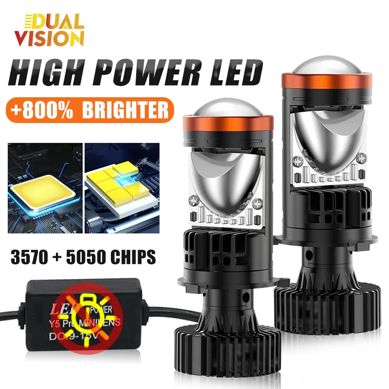 

H4 Би-светодиодный проектор Мини-объектив Авто H4 Светодиодные фары Canbus Комплект для преобразования дальнего ближнего света 6000K Турбовентилятор Идеальная линия отключения