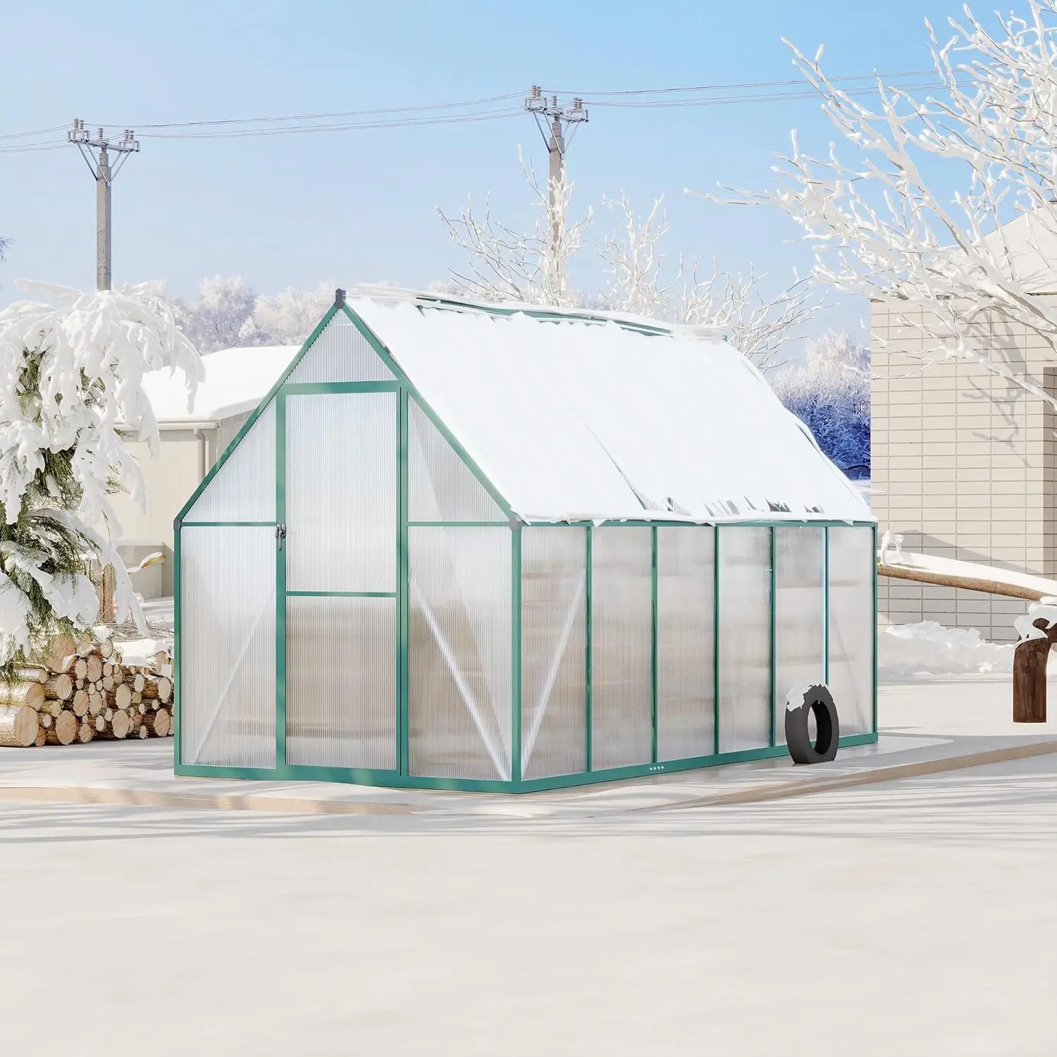 Walk-in Greenhouse 6x11ft Polycarbonate & Aluminum Frame Outdoor Garden, Customized