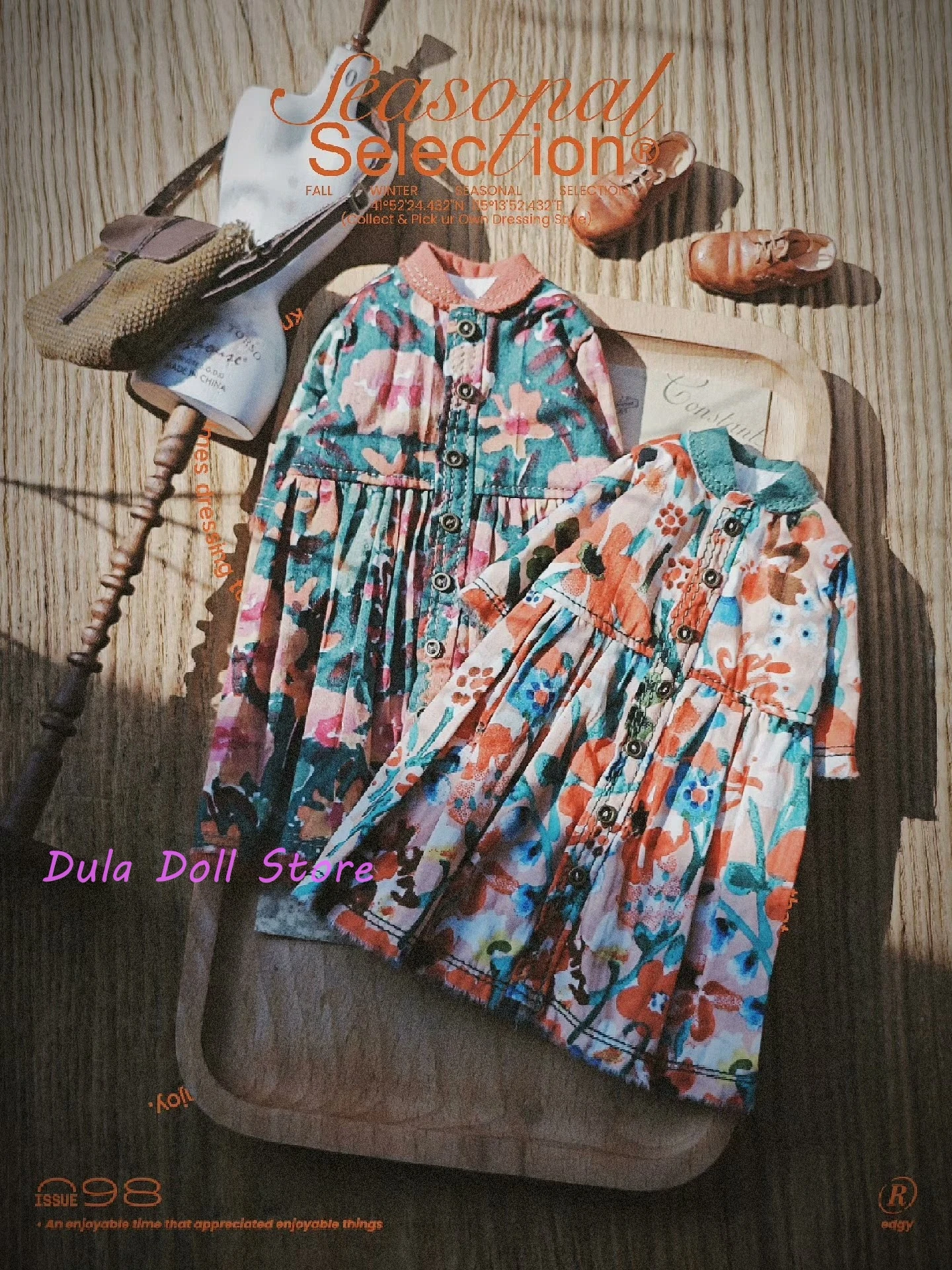 Dula Doll Clothes Retro patterned small lapel dress Blythe ob24 ob22 Azone Licca ICY JerryB 1/6 Bjd Doll Accessories