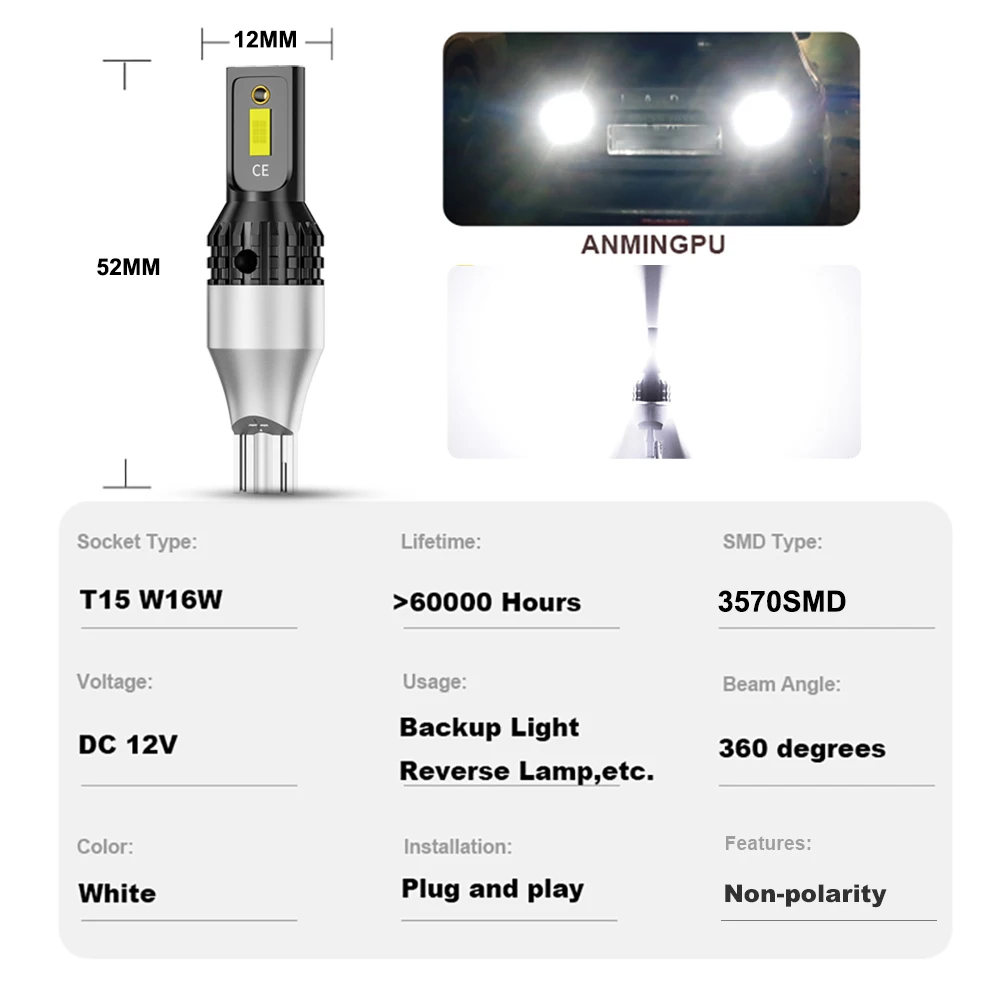 NLpearl 1x Signal Lamp T15 Led Canbus 3570SMD 10W Super Bright W16W Led Bulbs 912 921 For Reverse Lamp Backup Parking Light 12V