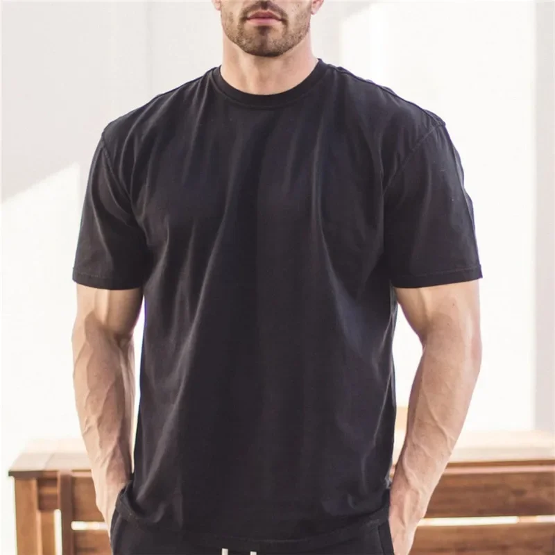 2024 Summer New Men Gym Workout Fitness cotton Short Sleeve T-shirt Loose Fitness Summer Oversized Bodybuilding Tops Sports Tees