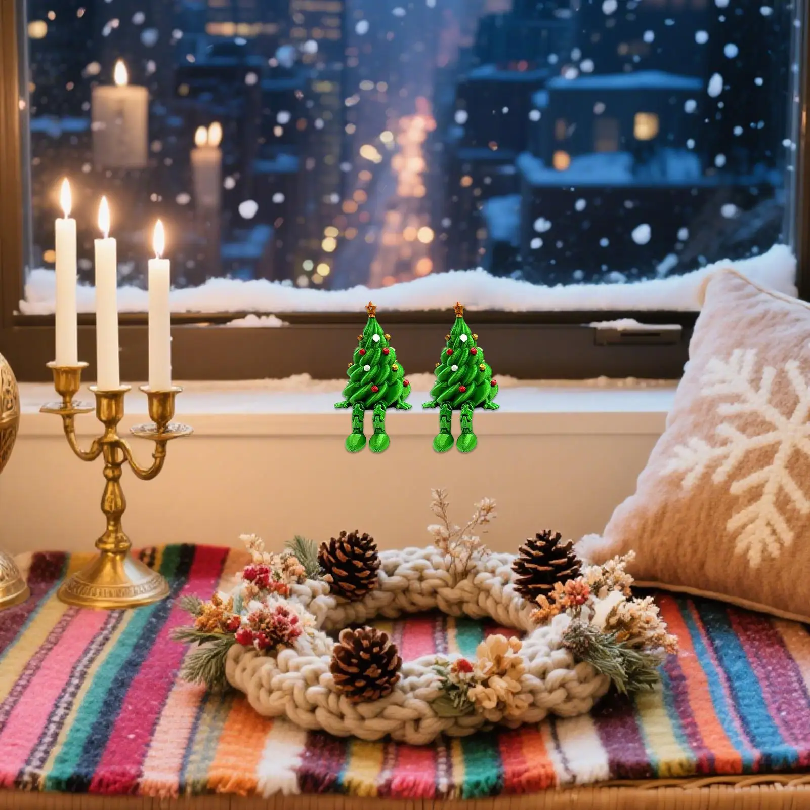 Mini Christmas Trees 3D Printed Toys Cute Figurines with Articulated Legs Statues Store Window Displays Christmas Festive Decor