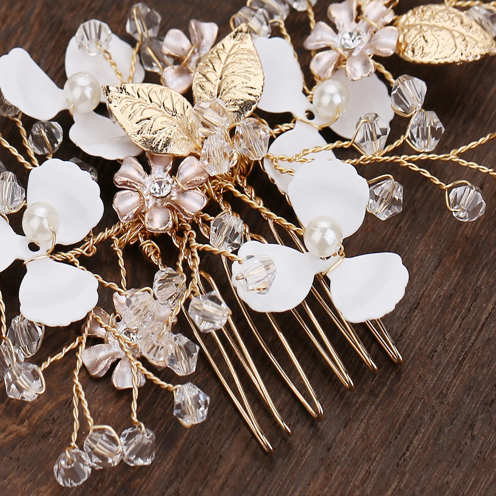 

Elegant Crystal Hair Comb Gold Leaves Bridal Wedding Prom Party Accessories Side Combs Lightweight Comfortable