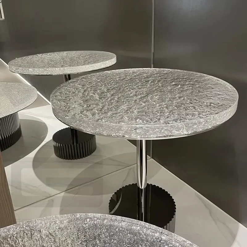 Crystal water wave design is clear and modern style round table acrylic coffee table