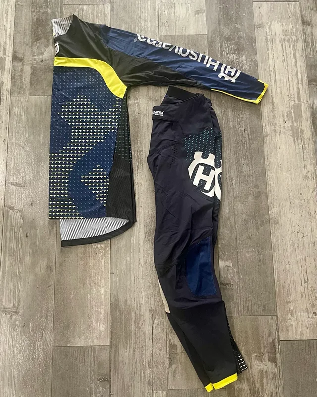 Husqvarna-Terno de moto sujeira, conjunto de engrenagens motocross, topo, combo moto off road, camisa azul e calças moto, 2019, 2022