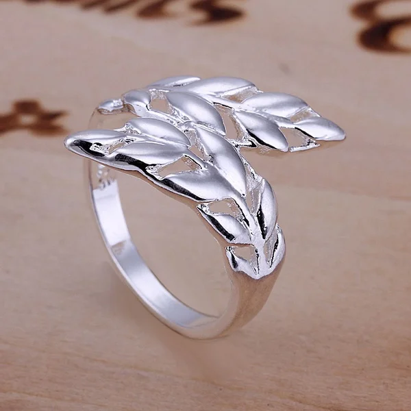 925 Sterling Silver For Women Lady Wedding Christmas Gift Silver Color Leaves Ring , Jewelry Noble Design Lovely Factory Price