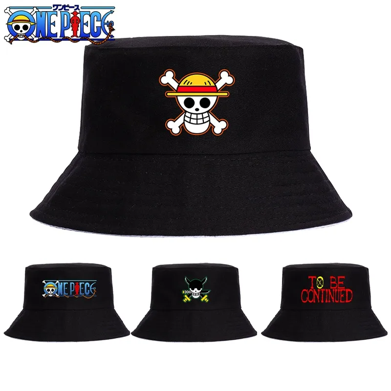 Cartoon One Piece Luffy Bucket Hat Anime Summer Fisherman Hat Black Sun Hat Fashions Anime Peripheral Clothing Accessories Gifts