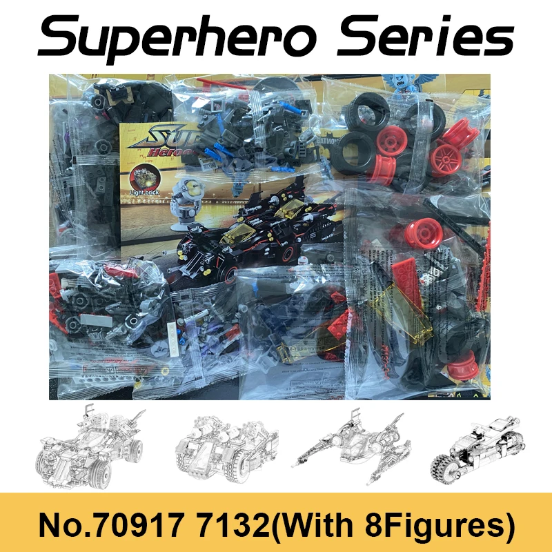 DECOOL 7132 Superhero Series Ultimate Batmobile Building Blocks 4in1 Bat Chariot Compatible 70917 Bricks Toys For Boy Xmas Gifts