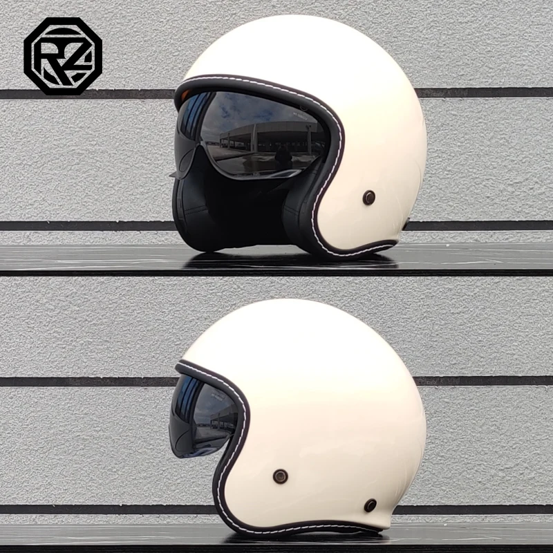 ORZ Motorcycle Helmet 3/4 Retro Half Helmet with Built-in Sun Visor, All Season Commuting Riding Helmet