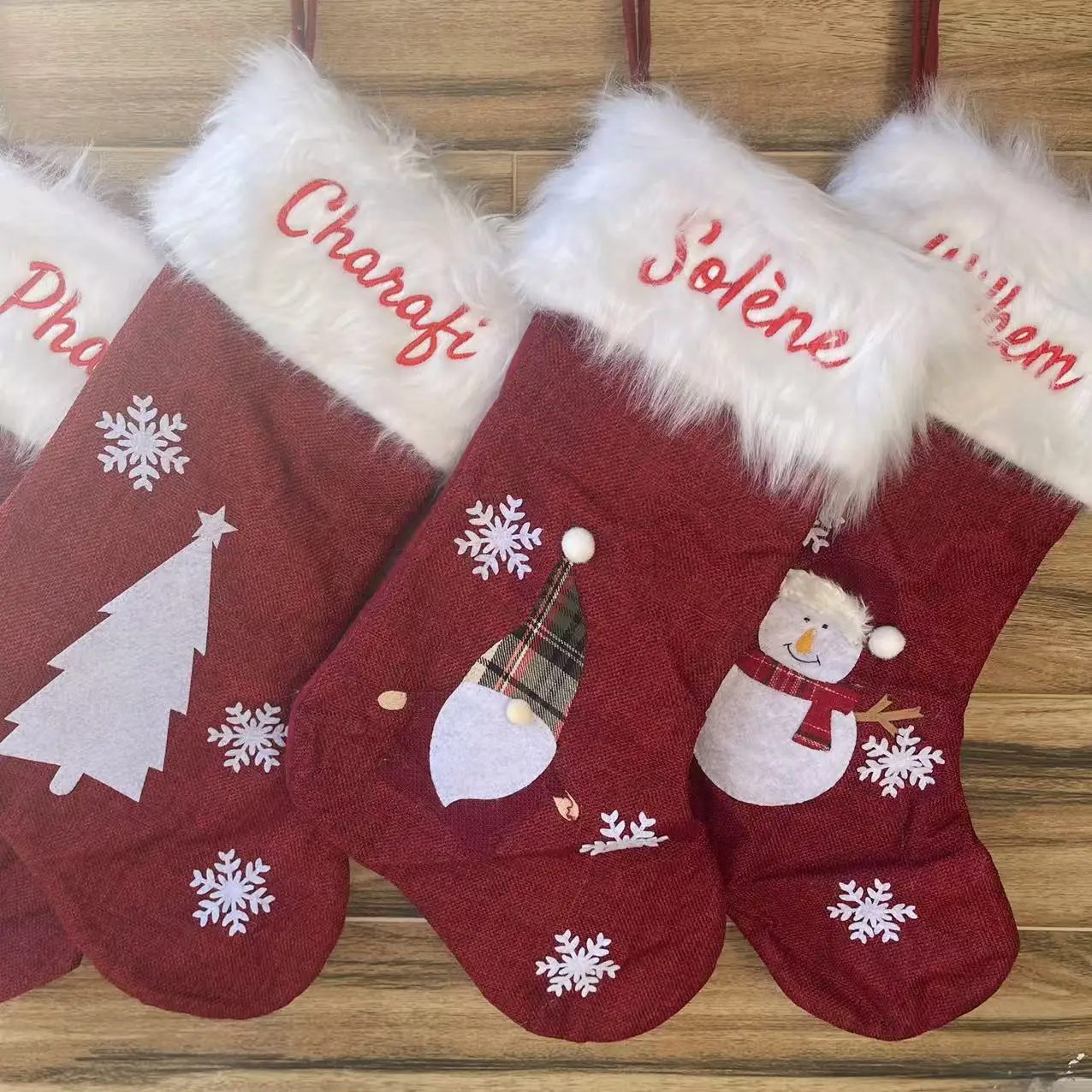 Personalized LED Christmas Socks Red Snowflake Luminous Christmas Stocking Christmas Tree Pendant Decorations For Home Xmas Gift