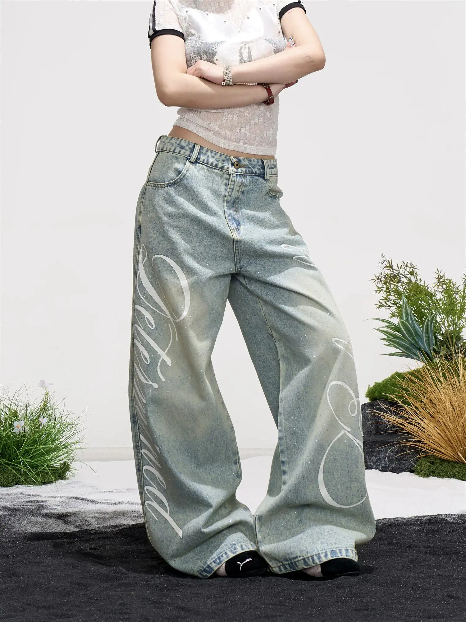Women Blue Baggy Y2k Cargo Jeans Japanese 2000s Style High Waist Jean Pants Vintage Harajuku Oversize Denim Trousers