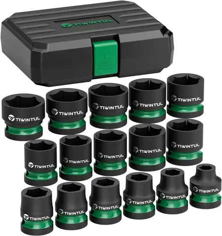 1/2" Drive Shallow Impact Socket Set, 8-24mm Metric CR-MO 6-Point Stubby Automotive Maintenance DIY