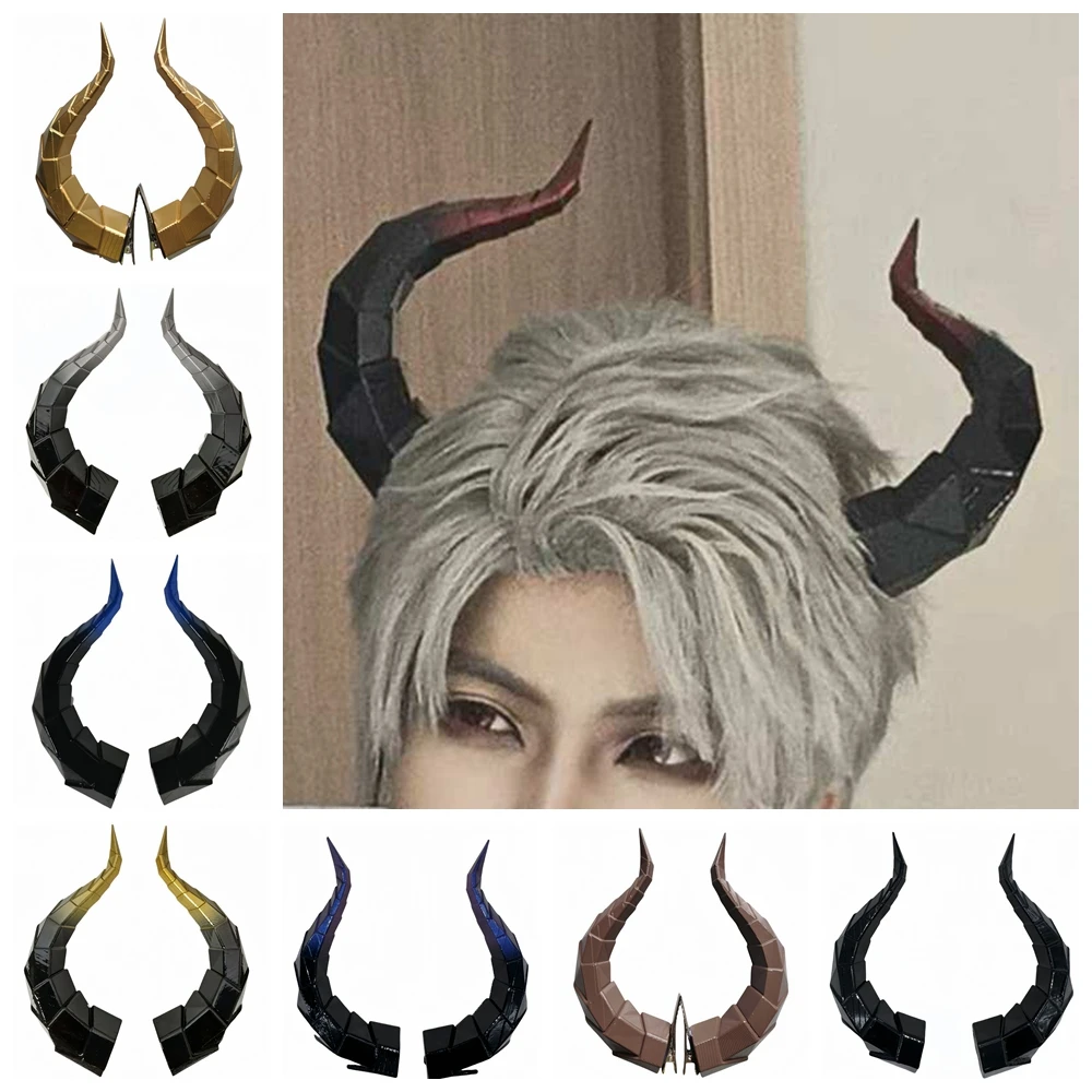 1 Pair 18CM Anime 3D Printed Dark-themed Lolita Horn Hairpin Aegir Demon Horn Party Cosplay Decoration Props Women