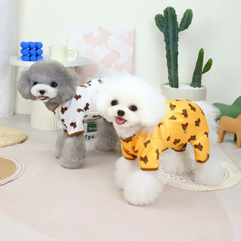 Pet Wrap Belly Four Legged Pants Bear Print Dog Clothes Autumn Winter Warm Pullover Teddy Soft Bodysuit Pet Supplies Dog Pajamas