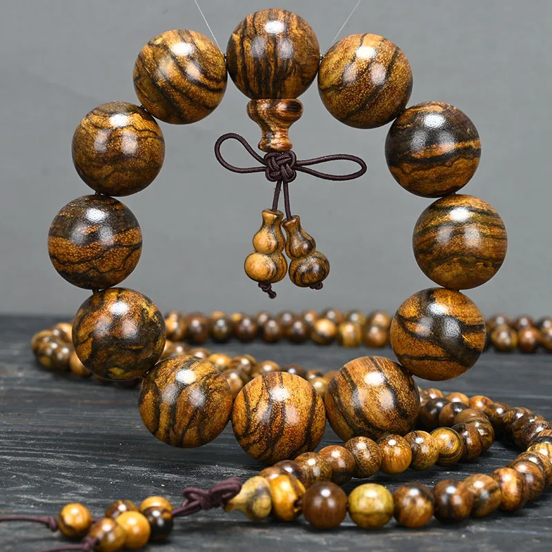 

Hua Qinan Bracelet Incense Wood Tiger Stripe Small Hole Buddha Beads Amulet 20/25Mm Lovers High-Grade Handstring Rosary Blessing