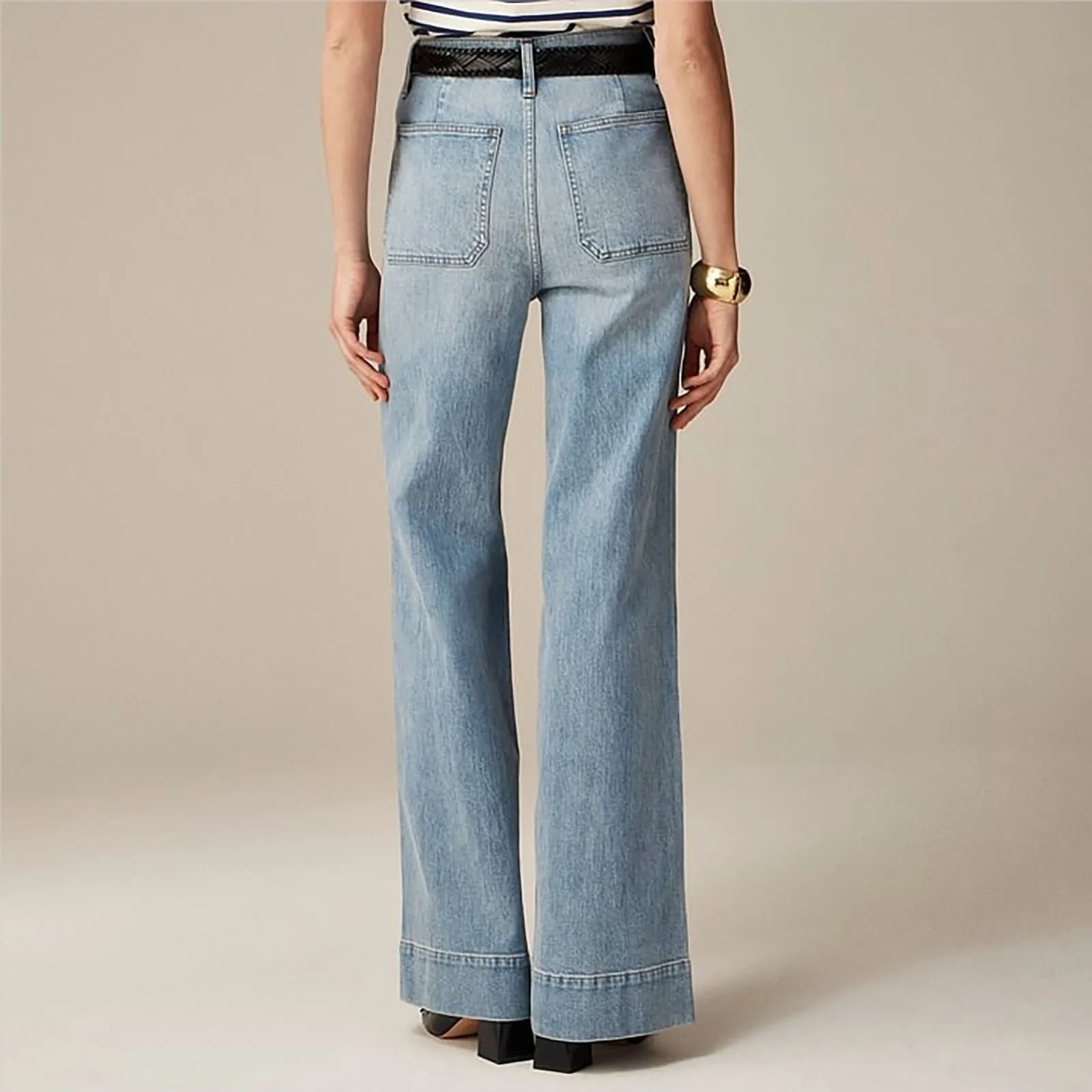 Wide Leg Trouser High Waisted Casual Straight Leg Jeans Buttoned Denim Pants With Pocket Women'S Fashion Fit Long Flare Pants