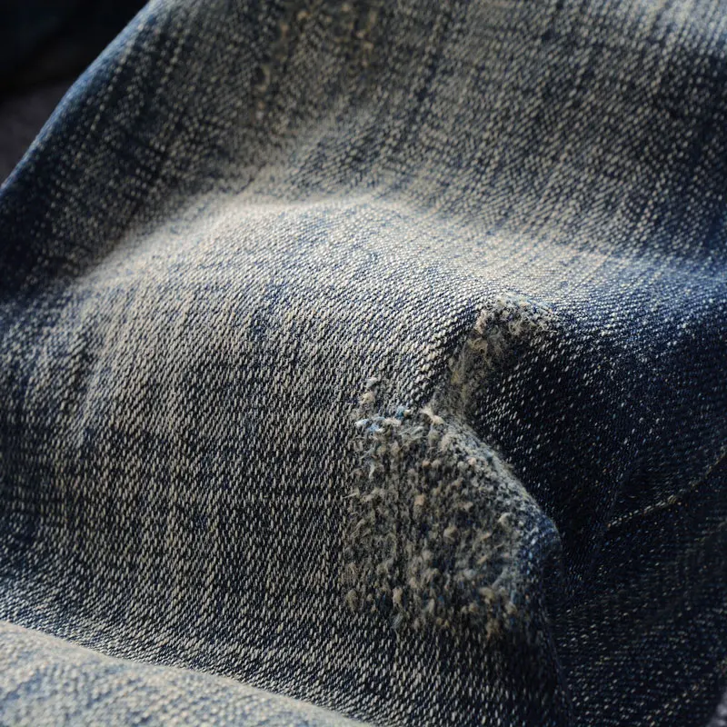 Fashion Vintage Men Jeans High Quality Retro Black Blue Stretch Elastic Slim Ripped Jeans Men Embroidery Designer Denim Pants