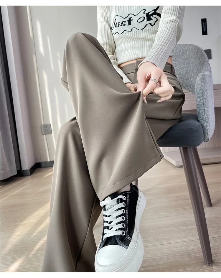 Spring 2024 New Fashion All-Match Simple Office Suit Pants Wide-Leg Pants High Waist Narrow Straight Casual Mop Pants Women