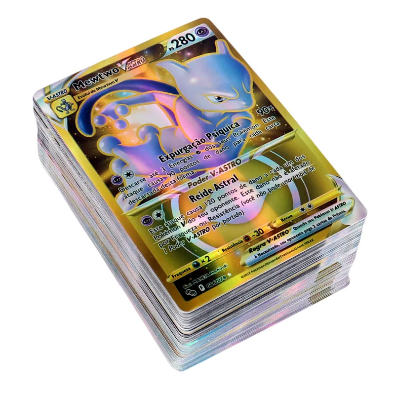 100Pcs Portuguese Holographic Pokemon Cards 49Vstar 51Vmax Letter with Rainbow Arceus Shiny Charizard trade card children toys