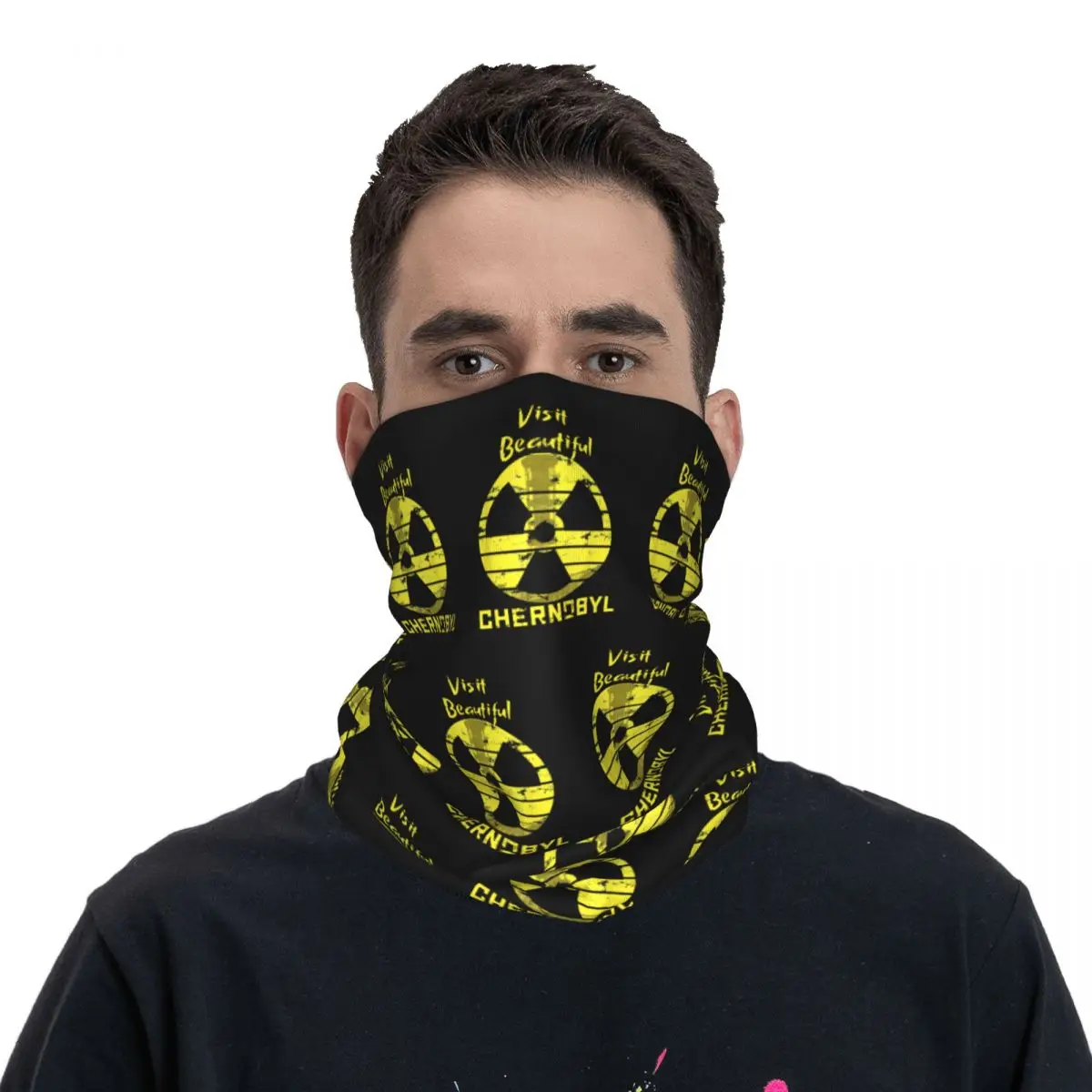 Vintage Chernobyl With Radioactive Symbol Bandana Neck Cover Printed Balaclavas Face Scarf Warm Cycling Outdoor Sports Men Adult