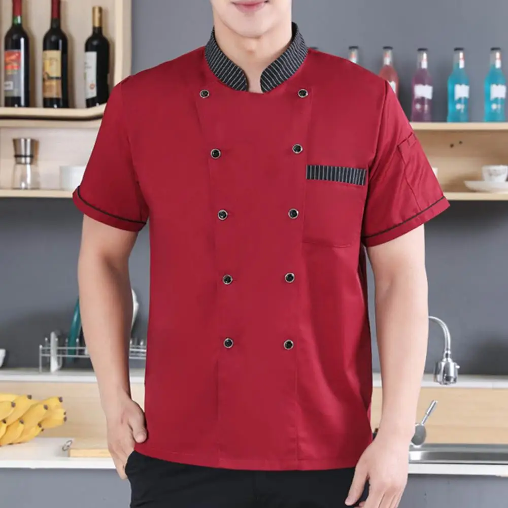 Chef Shirt Women Men Hotel Kitchen Shirt Uniform Double Breasted Patch Pocket Chef Uniform Anti-dirty Oilproof Summer Chef Top