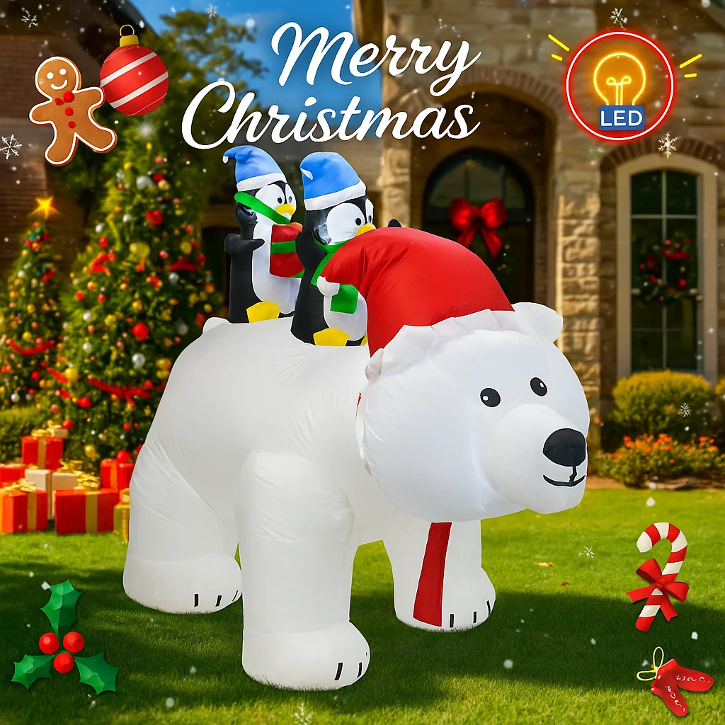 6.56FT العملاق عيد الميلاد نفخ الدب البطاريق البطاريق لعبة أضواء LED ساحة الطرف الديكور المنزل زخرفة عطلة لوازم