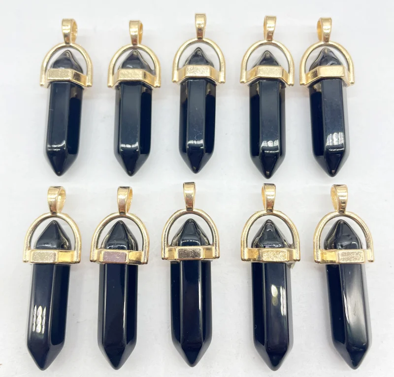 

24Pcs Natural Gem Stone Quartz Crystal Golden Alloy Hexagonal Pendant Reiki Pendulum For DIY Jewelry Making Necklace Accessories