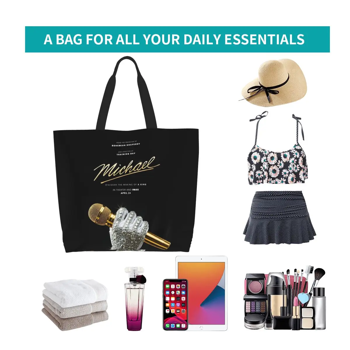 Michael Jackson Shopping Tote Bag Canvas Large Capacity Shoulder Bags Shopper Grocery Handbag for Women