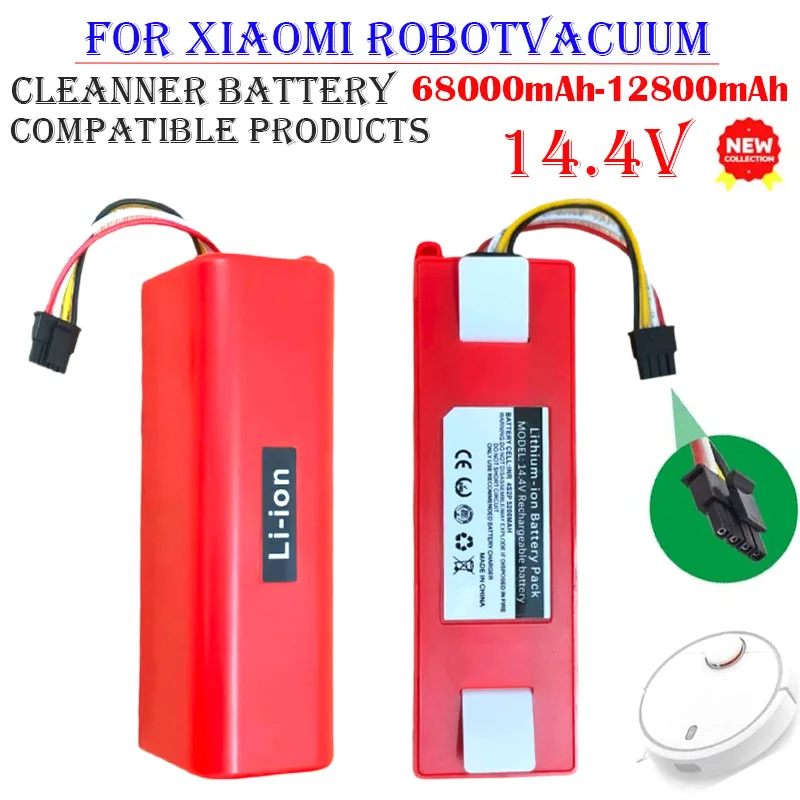

New 4S2P Replacement Battery for Xiaomi Roborock, Robotic Vacuum Cleaner S55 S60 S65 S50 S51 S5 MAX S6 Parts 14.4V 12800mAh