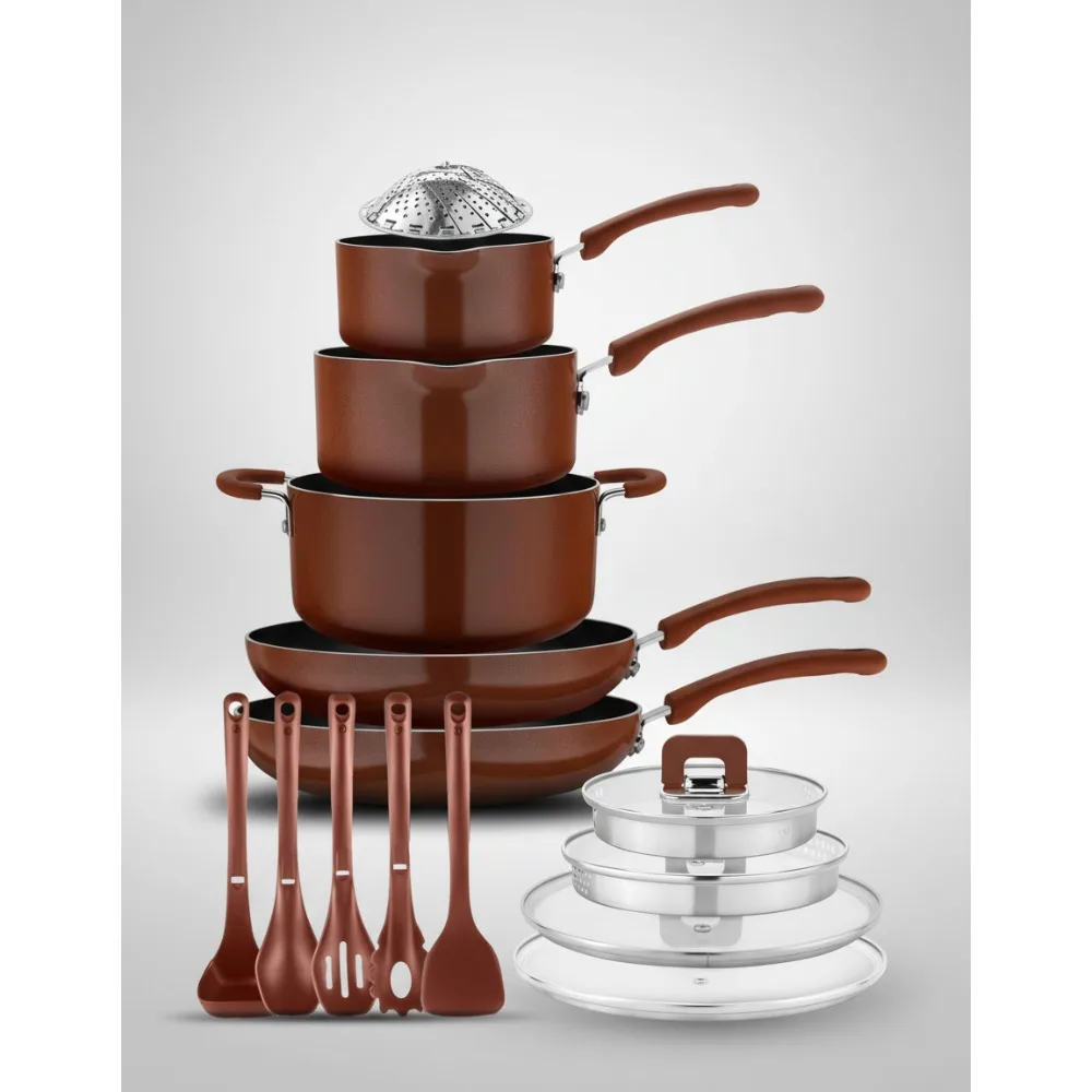 

Набор штабелируемой посуды из 17 предметов, индукционные кастрюли и сковородки с антипригарным покрытием, экономия места для кухни на колесах и кемпинга