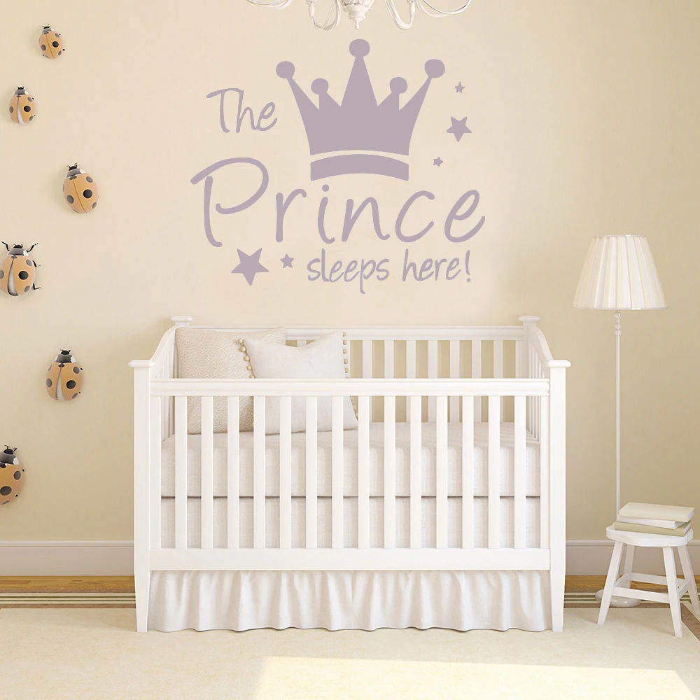 Prince Princess Sleep Here Bedroom Decoration Baby Wall Sticker Crown Mural Background Kids Living Room Removable Decal DZ-27