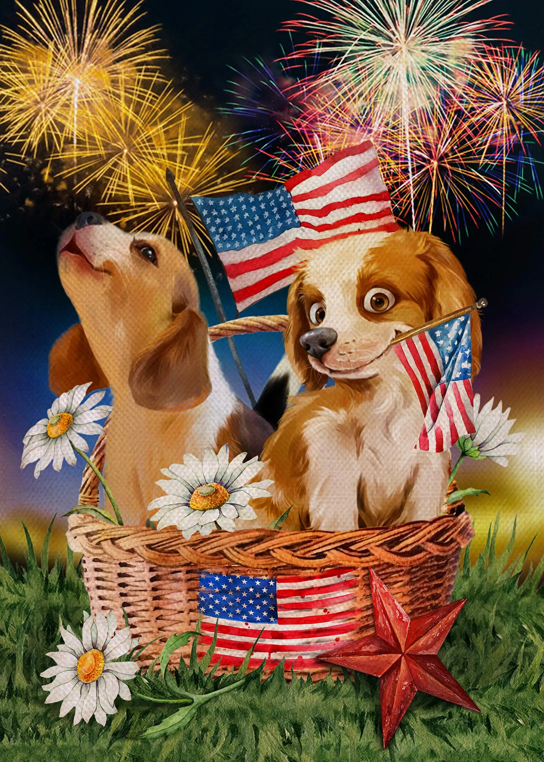 1pcs,Home Decorative July 4th Garden Flag, American Flag Patriotic House Yard Welcome Decor Dog Puppy Sign, Spring Summer Holida