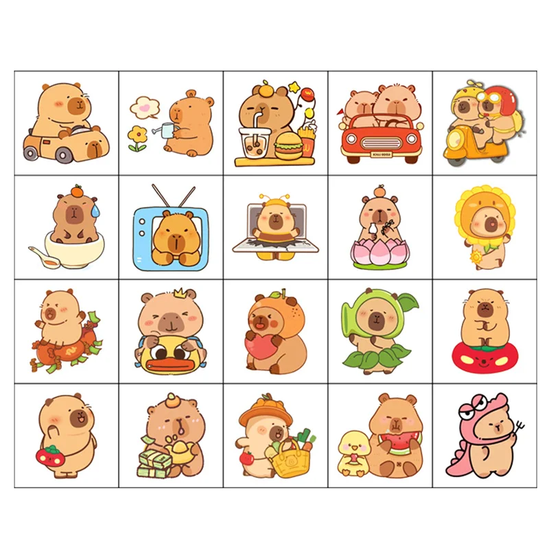 20 sztuk/zestaw Nowe tatuaże tymczasowe z kapybarą, urocze tatuaże z świnką morską, kreskówkowe, wodoodporne dla dzieci, zabawny prezent urodzinowy