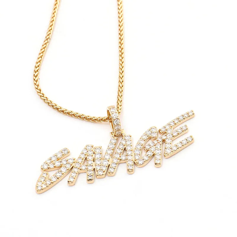 Colgante de letra salvaje de oro amarillo de 10K de Provenza con diamantes moissanitas DEF para mujer, colgante con nombre personalizado para fiesta de aniversario