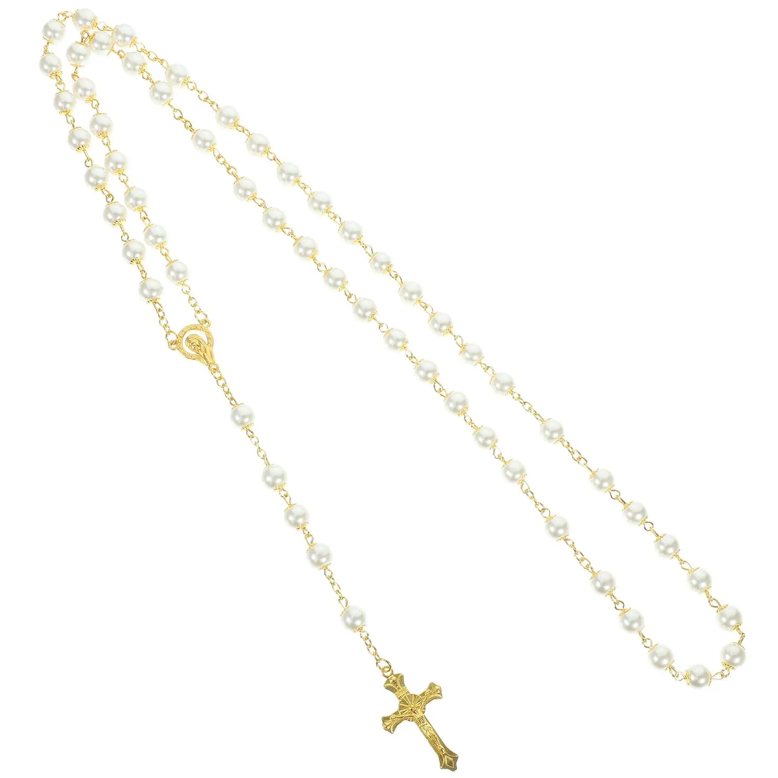 

Golden Pearl Necklace Crucifix Cross Pendant Adjustable Lightweight Women Jewelry Gift Summer Trend Pearl Chain Necklace