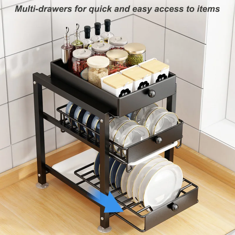 Kitchen Pull Out Dish Rack Drainer Home Countertop Multifunctional Shelf Dish Rack Chopsticks Organizer Cupboard