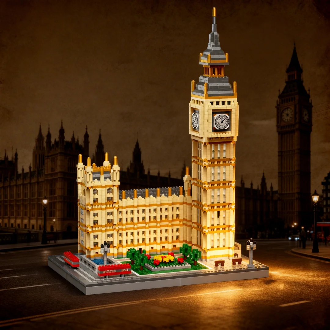 Décoration de bureau 3D, modèle Big Ben, micro-blocs de construction, puzzle architectural à collectionner, jouet éducatif, cadeaux uniques pour les fêtes et les anniversaires