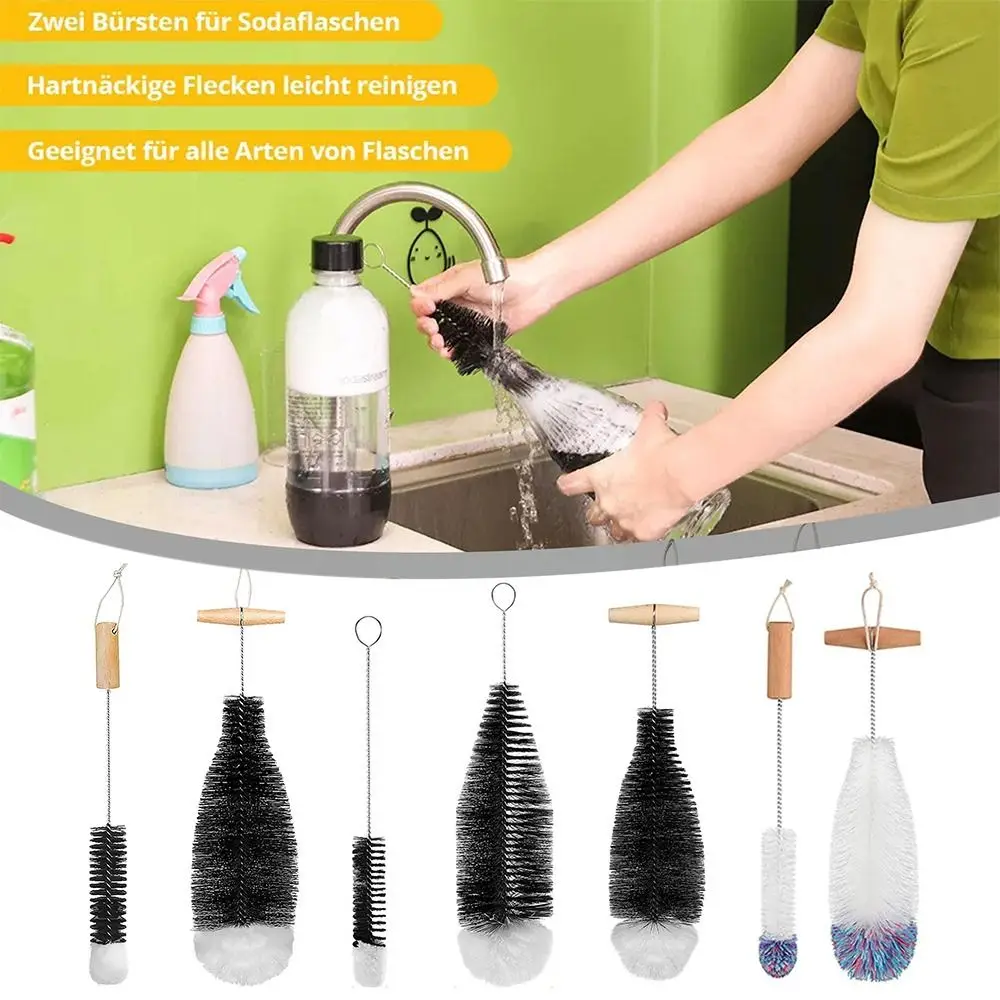 Drink Wineglass Bottle Cup Cleaning Soda Stream Bottle Brush With Beechwood Handle Glassware Jars Cleaner Kitchen Cleaning Tool