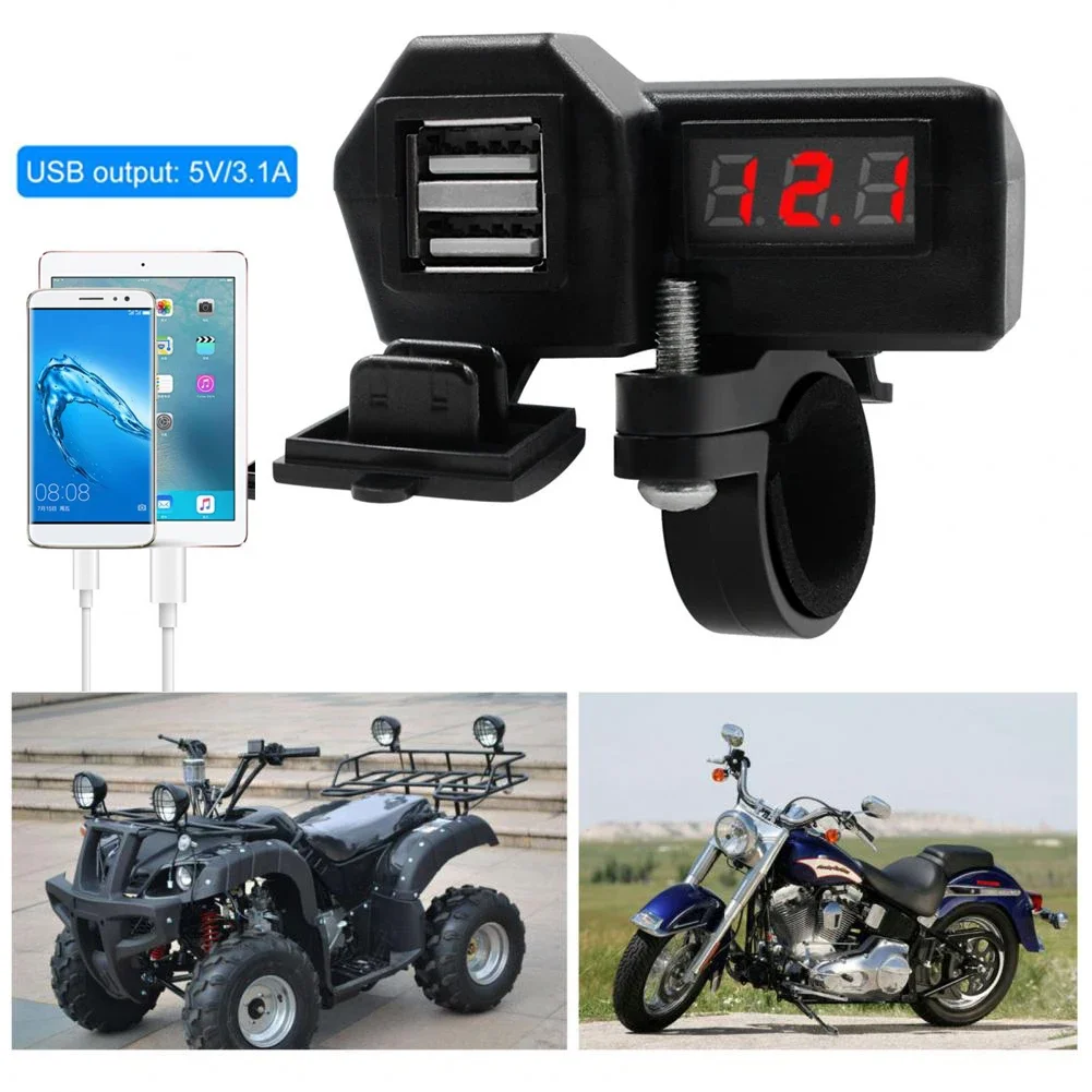 

Dual USB Port Power Supply Adapter USB Motorcycle Charger with Voltage Display for Motorbike Handlebar Charging Accessories