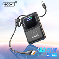 QOOVI Powerbank Ultra-Thin 10000mah Built-in Cable 22.5W Fast Charging Portable External Battery For Samsung S23 Xiaomi iPhone