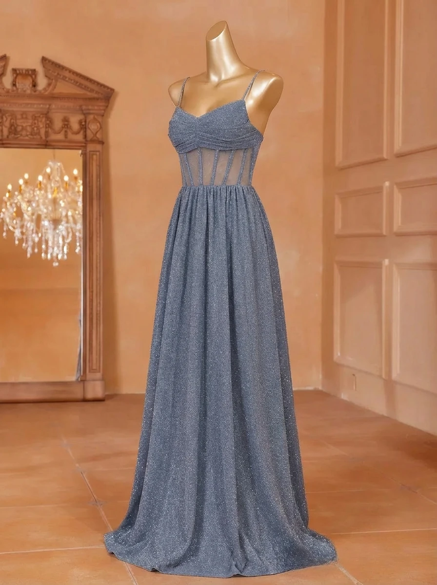 

2025 New French Luxury Fashion Long Evening Gown Women's Hollow-out Thin Strap Strapless Ball Dress Slim-fit Shiny Party Robe