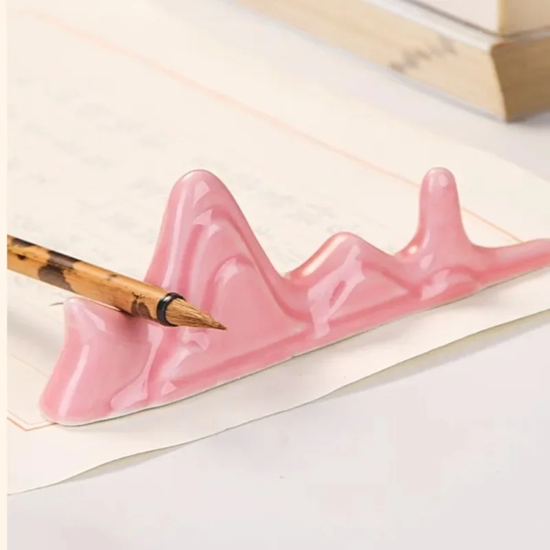 Ceramic Pink Pen Rest Writing Brush Holder Chinese Calligraphy PenHolder for Watercolor Ink Painting School Office Supplies 2024