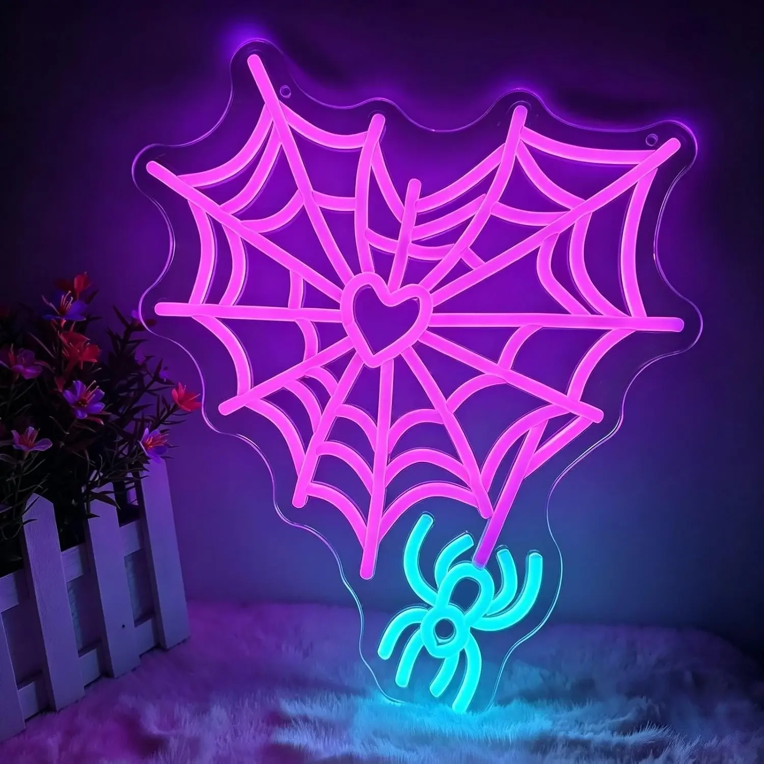 Halloween Neon Sign USB Powered Spider Web LED Neon Light Party Bar Gaming Room Bedroom Aesthetic Decor Night Light Gift
