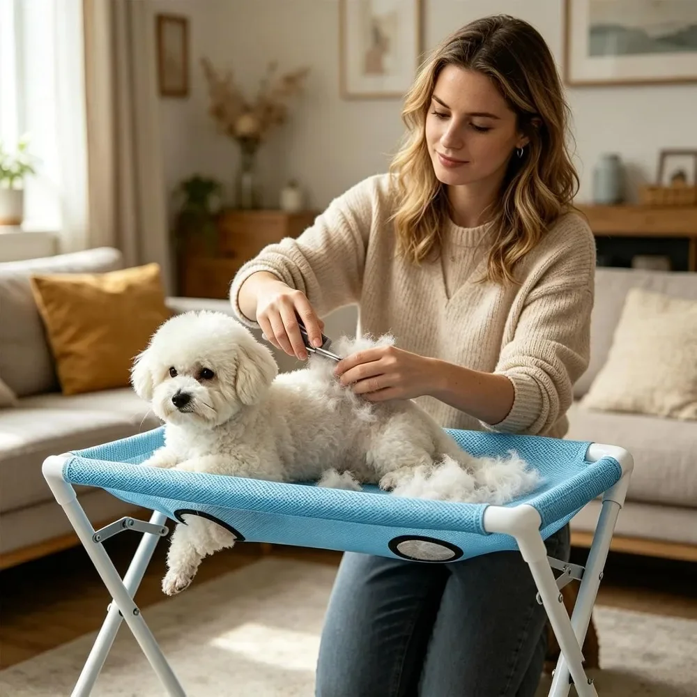 Foldable Pet Bathing Hammock Table,Breathable Mesh Pet Grooming Stand,Portable Washing Restraint Rack for Small Dogs Cats Shower