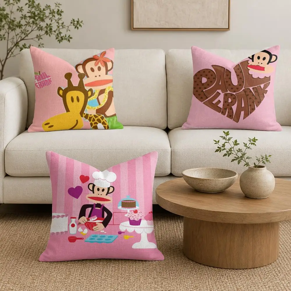 N-New P-Paul F-frank Retro Cushion Cover Organic Natural Linen Pillowcase with Double Sided Print for Sofa Home Decor Gift