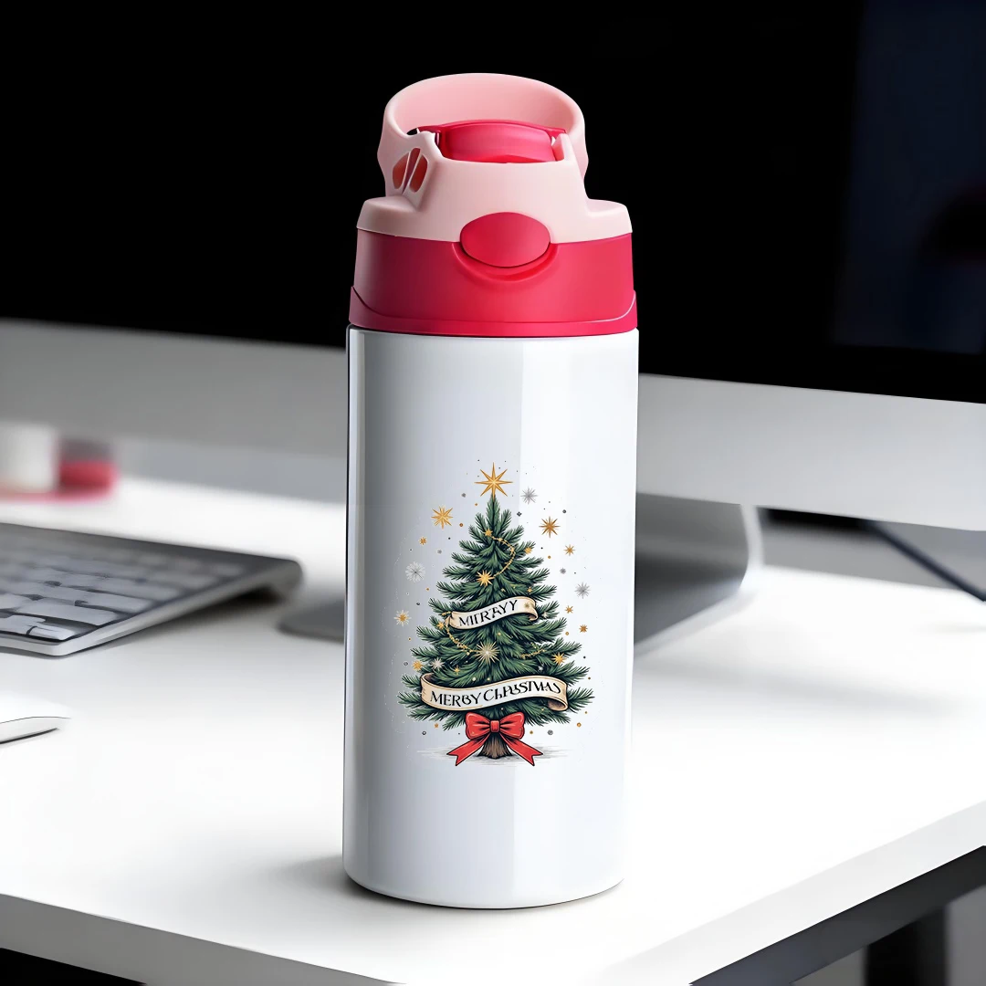 

304 stainless steel thermal cup exquisite Christmas tree pattern straw childrens water cup Essential Christmas gift Merry Chr