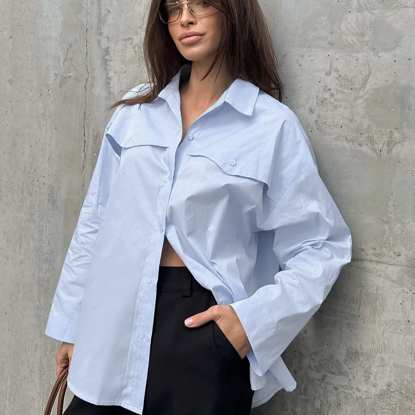 

Women's 2026 New Arrival Long Sleeve Button Down Shirt Elegant Turn Down Collar Back Slit Business Casual Blouse
